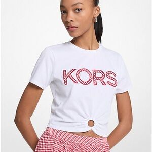 Michael Kors Tile Print Logo Ring Cropped T-Shirt NWT Small